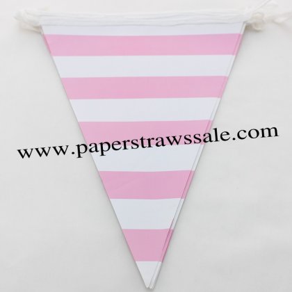 Baby Pink Striped Paper Bunting Flags 20 Strings [paperflags011]