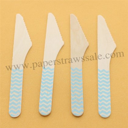 Light Blue Chevron Print Wooden Knife 100pcs