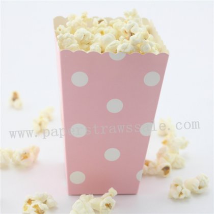 Light Pink Paper Popcorn Boxes Polka Dot 36pcs [popcornboxes011]