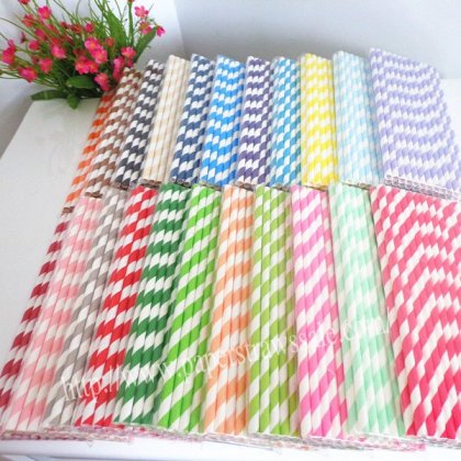 Striped Paper Drinking Straws 2200pcs Mixed 22 Colors [mpaperstraws008]