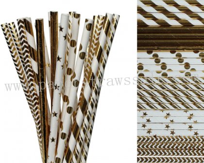 300pcs Metallic Silver Foil Paper Straws Mixed [themedstraws298]