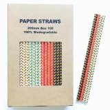 100 Pcs/Box Mixed Metallic Gold Foil Colored Wave Paper Straws