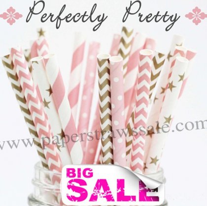 250pcs PERFECTLY PRETTY Themed Paper Straws Mixed [themedstraws113]