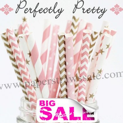 250pcs PERFECTLY PRETTY Themed Paper Straws Mixed