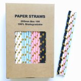 100 Pcs/Box Mixed Metallic Gold Foil Dot Colored Paper Straws