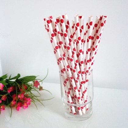Crimson Polka Dots Printed Paper Drinking Straws 500pcs [ppaperstraws006]