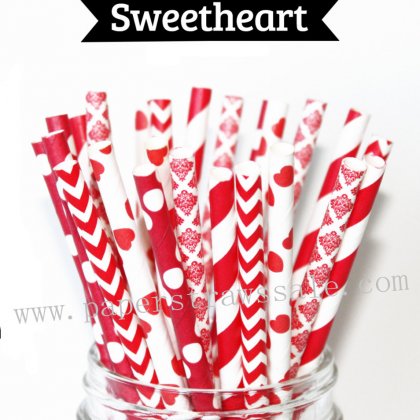 250pcs Valentines Sweetheart Paper Straws Mixed