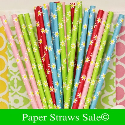 New Daisy Paper Straws 1200pcs Mixed 4 Colors [mpaperstraws054]