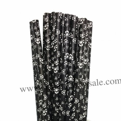 White Death Print Black Halloween Paper Straws 500pcs