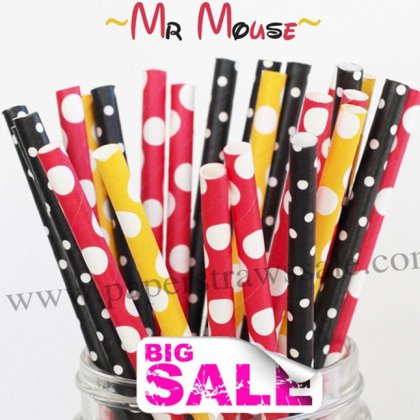 300pcs MR MOUSE Themed Paper Straws Mixed [themedstraws100]