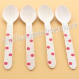 Red Polka Dot Print Wooden Spoons 100pcs