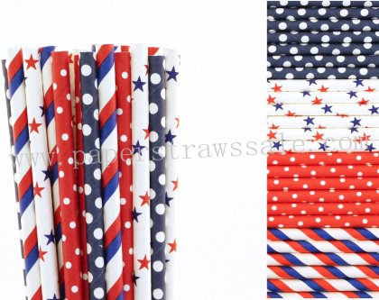 200pcs Navy Blue Red Party Paper Straws Mixed [themedstraws288]