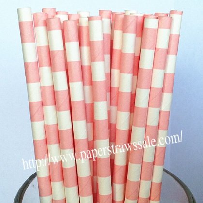 Baby Pink Sailor Stripe Print Paper Straws 500pcs [sspaperstraws003]