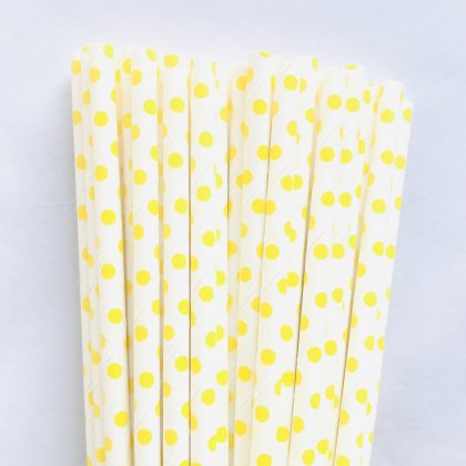 White With Yellow Swiss Dot Paper Straws 500 Pcs