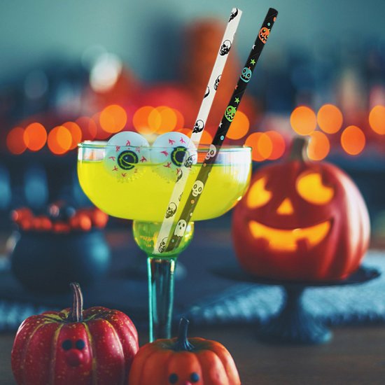 Halloween Colored Ghost Pumpkin Skull Paper Straws 500 pcs - Click Image to Close