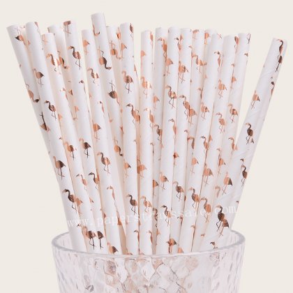 Flamingo Paper Straws Metallic Rose Gold Foil 500 pcs [flamingopaperstraws004]