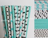 200pcs Aqua and Black Party Paper Straws Mixed