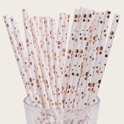 Bubble Assorted Dot Paper Straws Rose Gold Foil 500 pcs