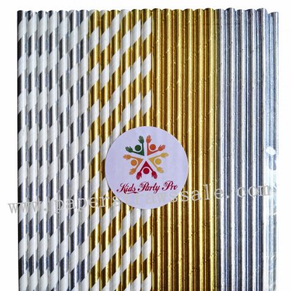 200pcs Gold and Silver Foil Paper Straws Mixed [newthemedstraws006]