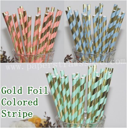 Gold Foil Striped Paper Straws 1500pcs Mixed 3 Colors [newfoil001]