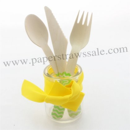 Green Chevron Wooden Cutlery Kit 150pcs [cutlery002]