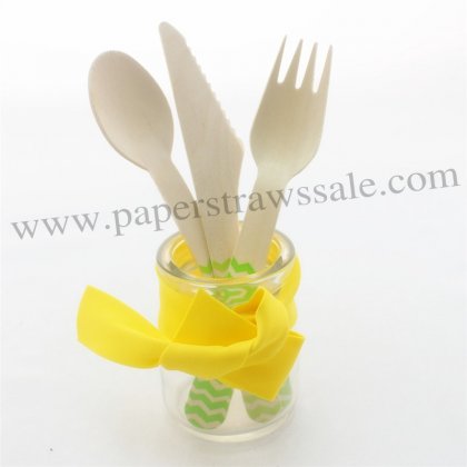 Green Chevron Wooden Cutlery Kit 150pcs