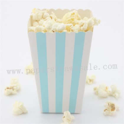 Light Blue Striped Paper Popcorn Boxes 36pcs [popcornboxes006]