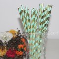 Gold Foil Mint Striped Paper Straws 500pcs