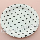 9" Round Paper Plates Black Polka Dot 60pcs