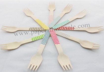 500pcs Mixed 10 Colors Zig Zag Wooden Forks Bulk [woodfork003]