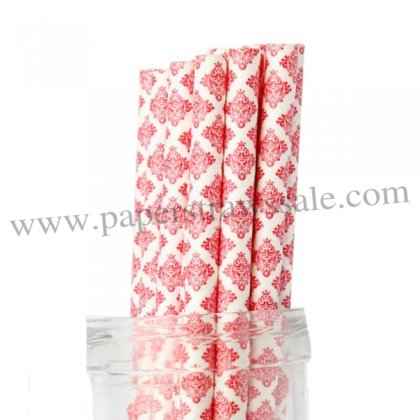 Red Damask Paper Drinking Straws 500pcs
