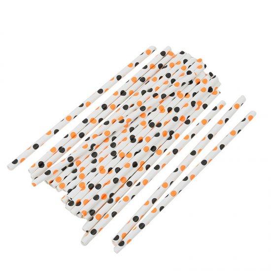 Halloween Black Orange Polka Dot Paper Straws 500 pcs - Click Image to Close