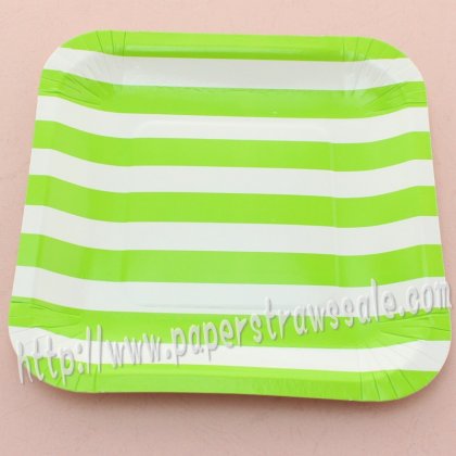 7" Green Striped Square Paper Plates 60pcs [spplates009]