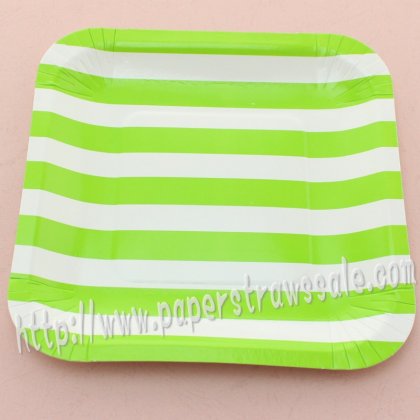 7" Green Striped Square Paper Plates 60pcs