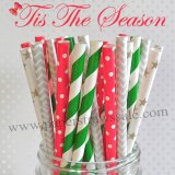 200pcs Tis The Season Theme Paper Straws Mixed