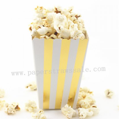 Metallic Gold Foil Striped Paper Popcorn Boxes 36pcs [popcornboxes021]