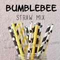 250pcs Bumblebee Yellow Black Paper Straws Mixed