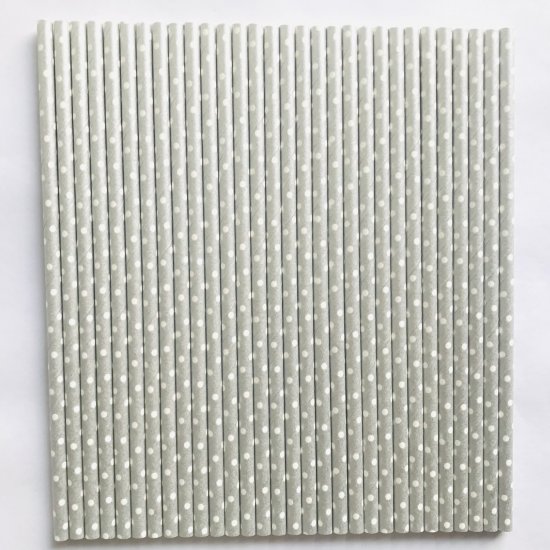 White Swiss Dot Silver Paper Straws 500 Pcs - Click Image to Close