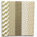 125 Pcs Mixed 5 Styles Gold Drinking Paper Straws