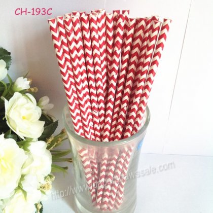 Paper Drinking Straws Red Chevron Printed 500pcs [cpaperstraws007]