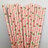 Red Rose Floral Light Pink Paper Straws 500 pcs