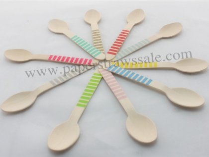 500pcs Mixed 10 Colors Striped Wooden Spoons Bulk [woodspoon002]