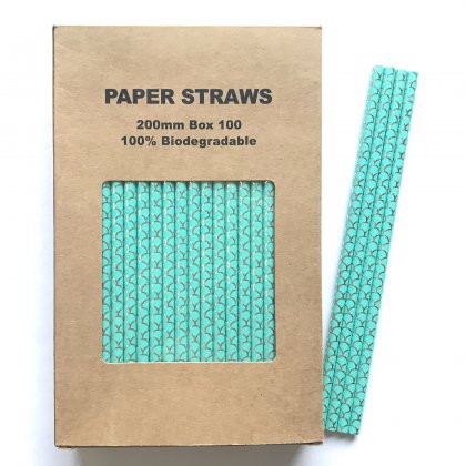 100 Pcs/Box Mermaid Aqua Silver Foil Scale Paper Straws