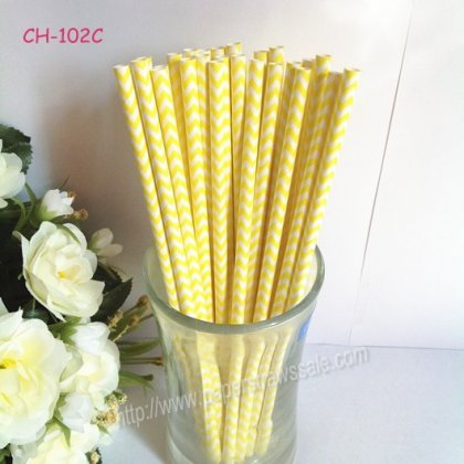 Yellow White Chevron Print Paper Straws 500pcs