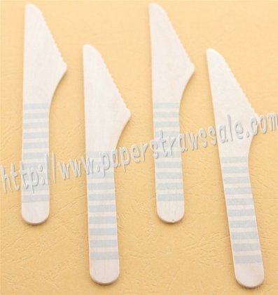 Wooden Knives with Silver Striped Print 100pcs