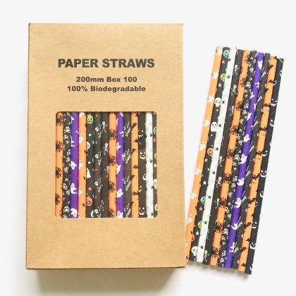 100 Pcs/Box Mixed Party Halloween Spooky Hollow Paper Straws