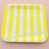 7" Yellow Striped Square Paper Plates 60pcs