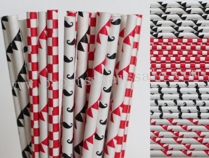 200pcs Red and Black Mustache Paper Straws Mixed [themedstraws270]