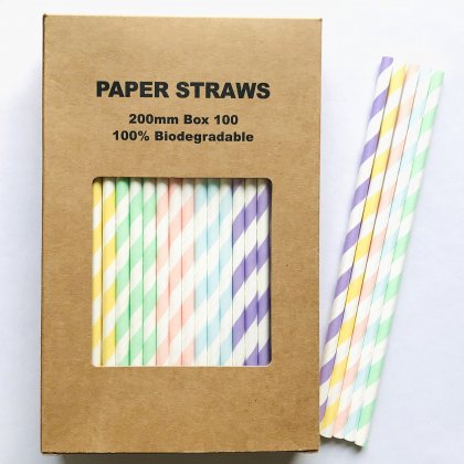 100 Pcs/Box Mixed Stripe Perfectly Pastel Paper Straws [100boxpaperstraws003]