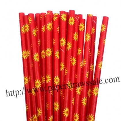 Daisy Print Red Paper Drinking Straws 500pcs